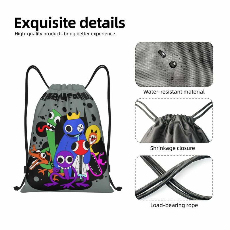 Mochila de cordão para homens e mulheres, bonito Rainbow Friend Play Gamer, Gym Sport Sackpack, Foldable Shopping Bag