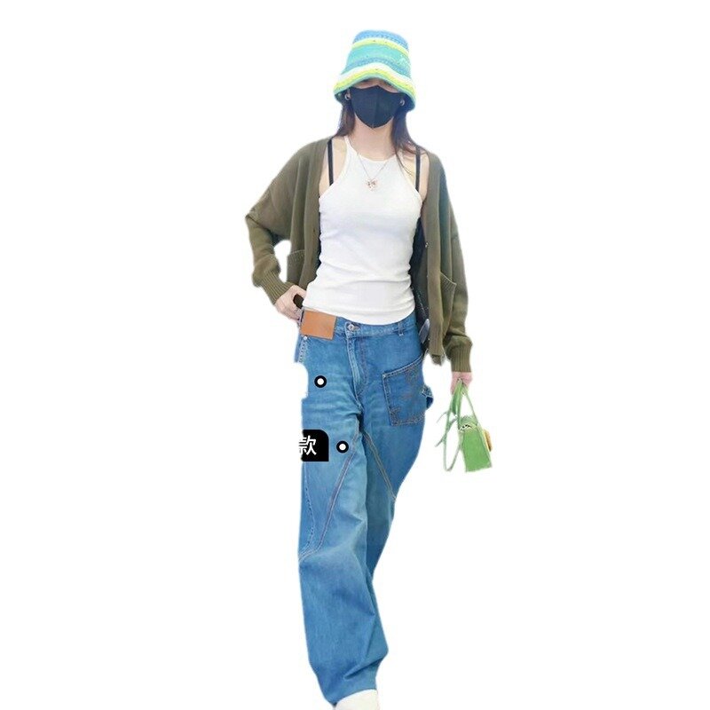 Calça jeans casual para nicho feminino, perna reta, moda coreana, Y2K, nova, primavera e verão, 2024