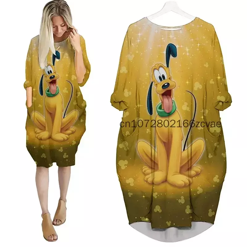Neue Disney Dopey Frauen Fledermaus Taschen kleid 3d gedruckt Disney Stitch Overs ize Mode Street Dress Langarm Schlaf kleid