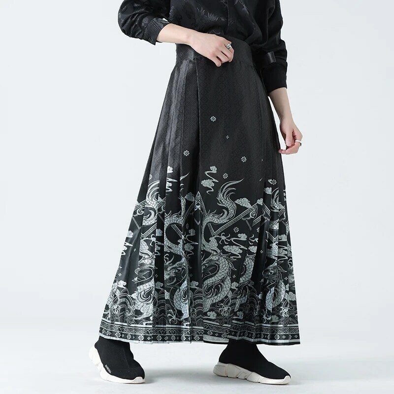 Calças com saia plissada vintage para homens e mulheres, estilo Harajuku masculino, moletom jogger preto, tamanho grande, calça streetwear