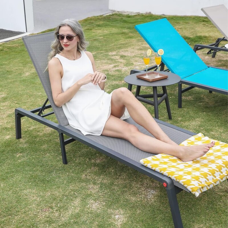 Aluminium Chaise Lounge Outdoor, merakit-Free Patio kursi Lounge Set dari 2, Kolam renang Chaise Lounge untuk berjemur matahari datar