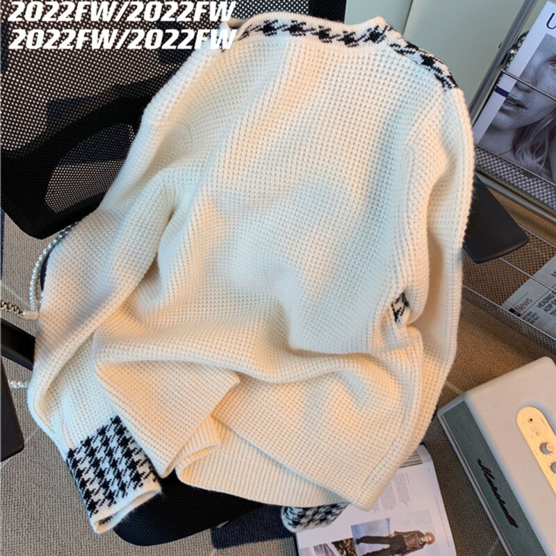 Suéter Vintage para mujer, Jersey informal de cuello redondo, Tops holgados de punto, suéter de alta calidad, moda de otoño e invierno, 2022