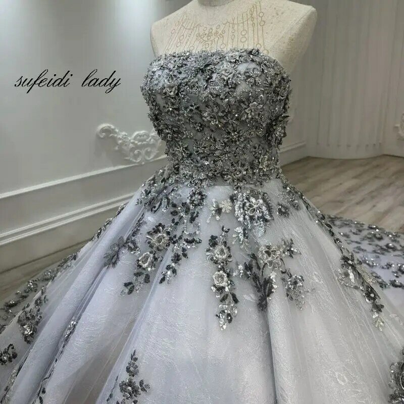 2023 new grey dress bride lace main wedding dress