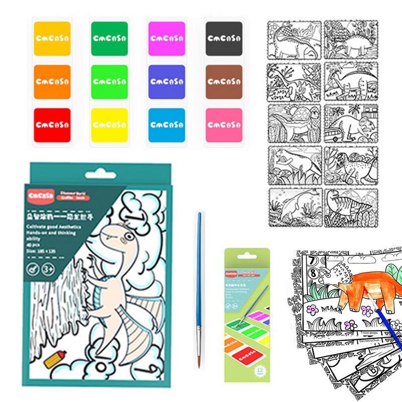 Libro da colorare ad acquerello libri ad acquerello libro di pittura ad acquerello carino libro di pittura tascabile con colori e pennello per bambini 3