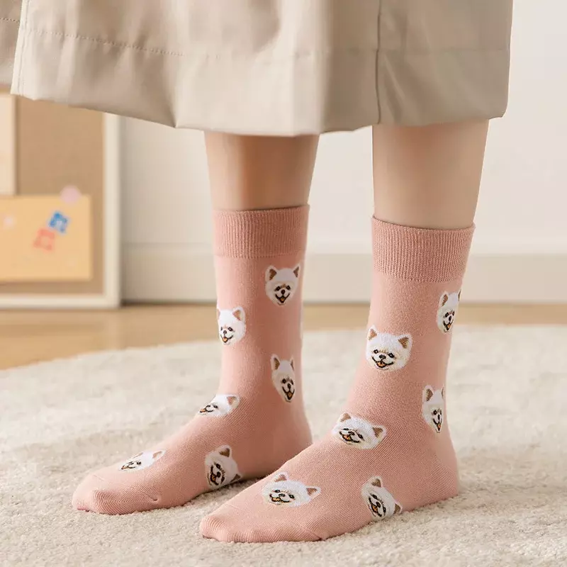 Cute Cartoon Dog Middle Tube Socks Japanese Ins Creative Female Sokken Shiba Inu Dalmatian Malzis Teddy Pomeranian Dropship