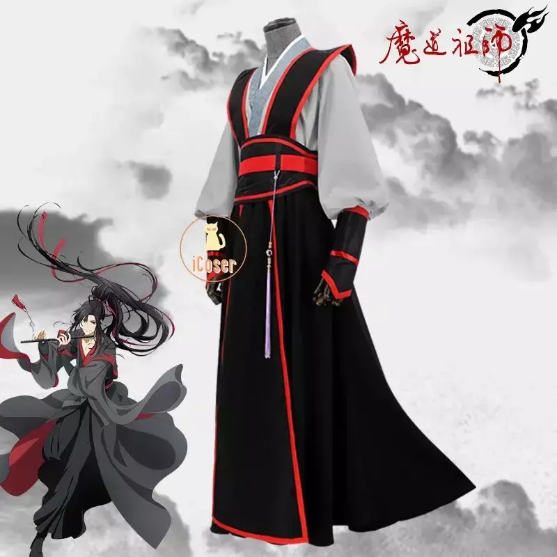 Mo Dao Zu Wei Wuxian Hanfu kostum Cosplay Wei Ying jubah seruling Yiling Arch Grandmaster dari Kimono budidaya demonik