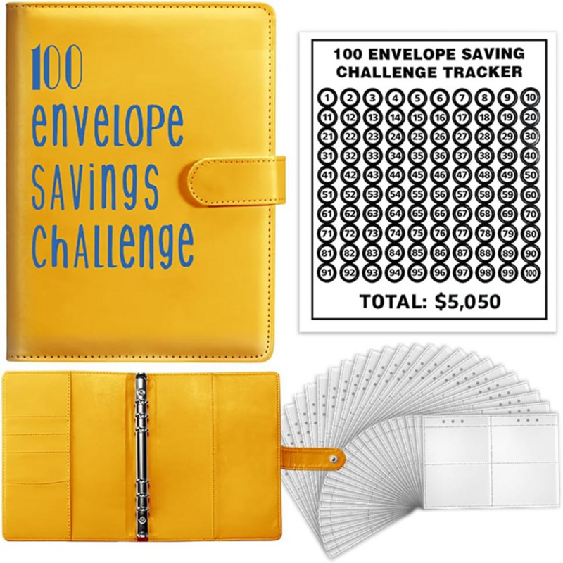 100 Envelope Challenge Binder, A5 Money Saving Budget Binder - Save 5,050 with the Money Saving Challenge Yellow