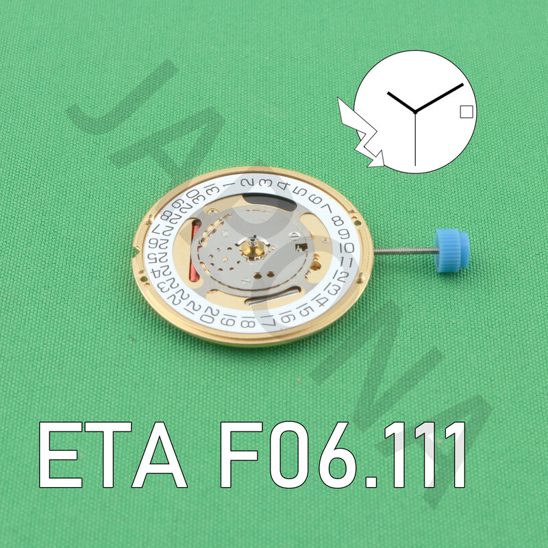 Relógio suíço do movimento V8, ETA F06.111, 3 ponteiros padrão com data, F06 111