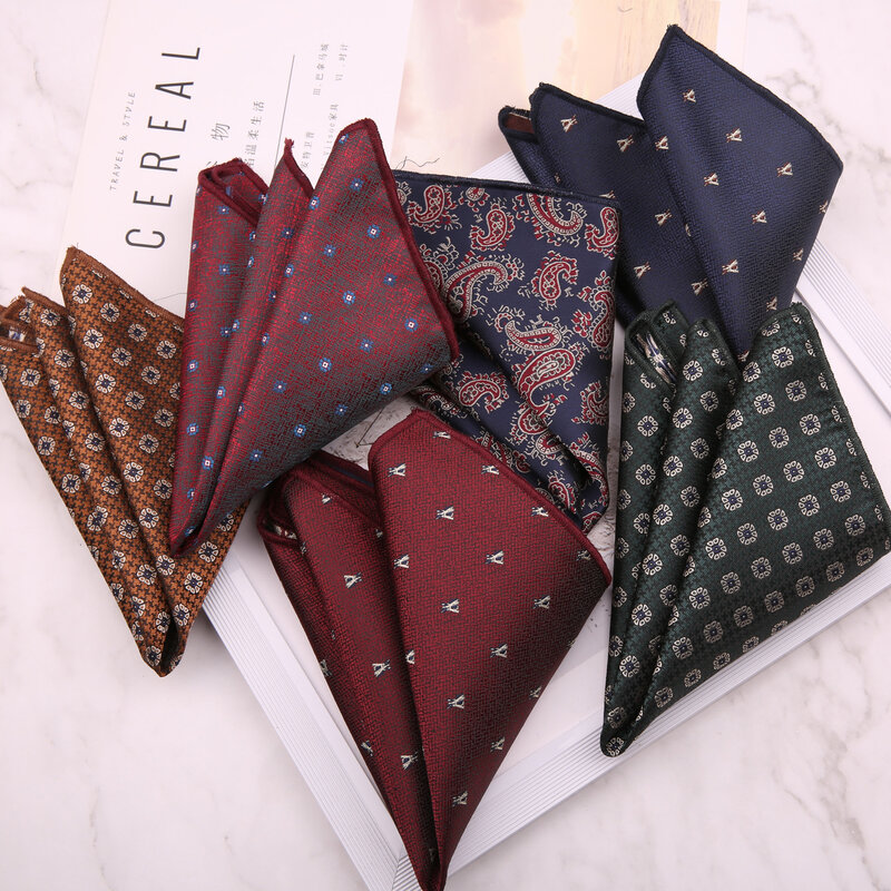 Pañuelo cuadrado de bolsillo de Color marrón para hombres adultos, pañuelo Floral de Cachemira a rayas, vestido Formal, accesorio de traje, pañuelo sólido azul marino