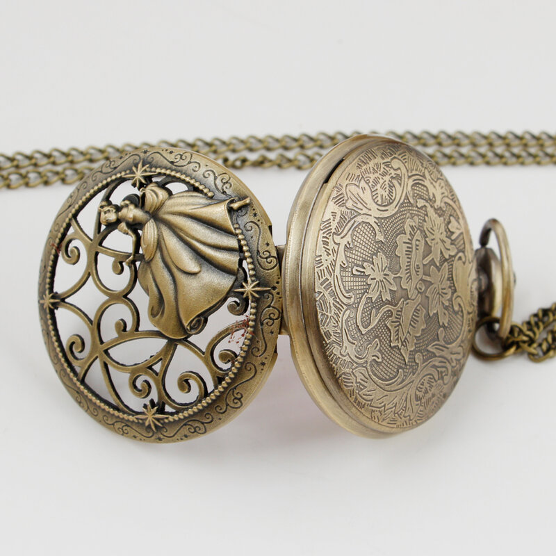 Reloj de bolsillo de cuarzo de cabujón hueco de bronce de alta calidad para hombres y mujeres, colgante Vintage, collar, relojes, regalos