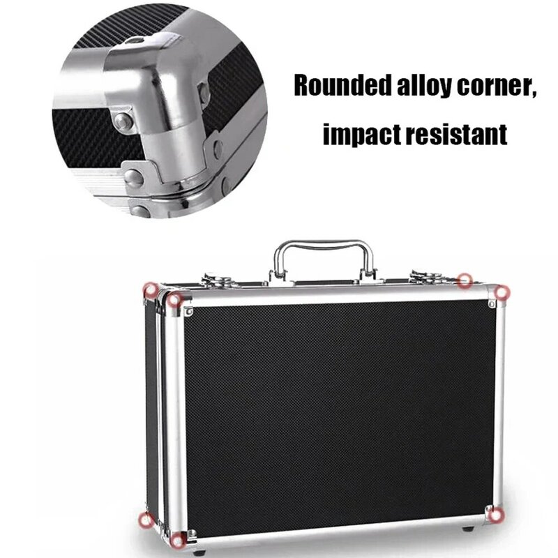 Kotak peralatan genggam tahan benturan, casing penyimpanan kotak instrumen portabel aluminium 30x17x8cm dengan lapisan spons 2024