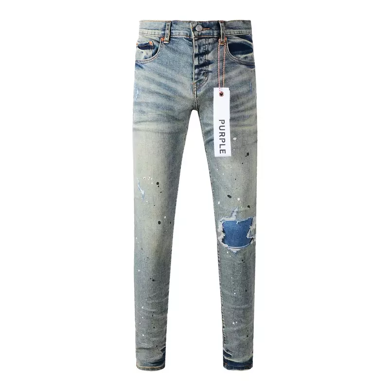 Calça jeans skinny cintura baixa, marca roxa, 1:1 moda, alta qualidade, reparação