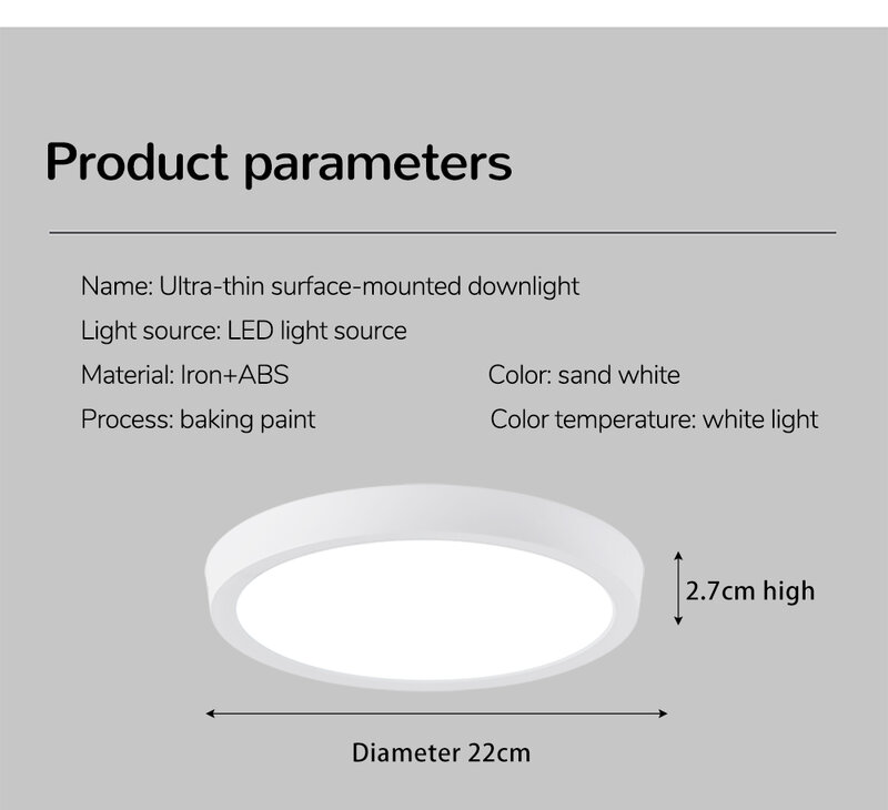Downlight LED monté en surface, carré ultra-mince, lampe ronde sans trou, petit plafonnier, balcon, couloir, allée, porche