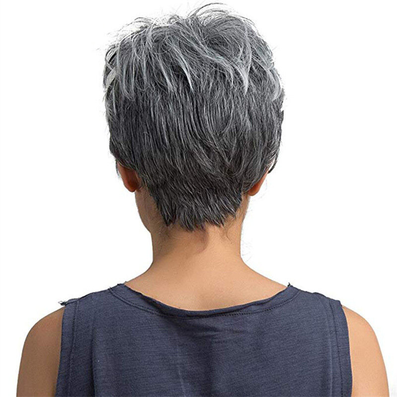 Perücke Dame Oma Graugold Spot gefärbte Seite geteilt kurzes glattes Haar für mittlere und ältere atmungsaktive Perücke