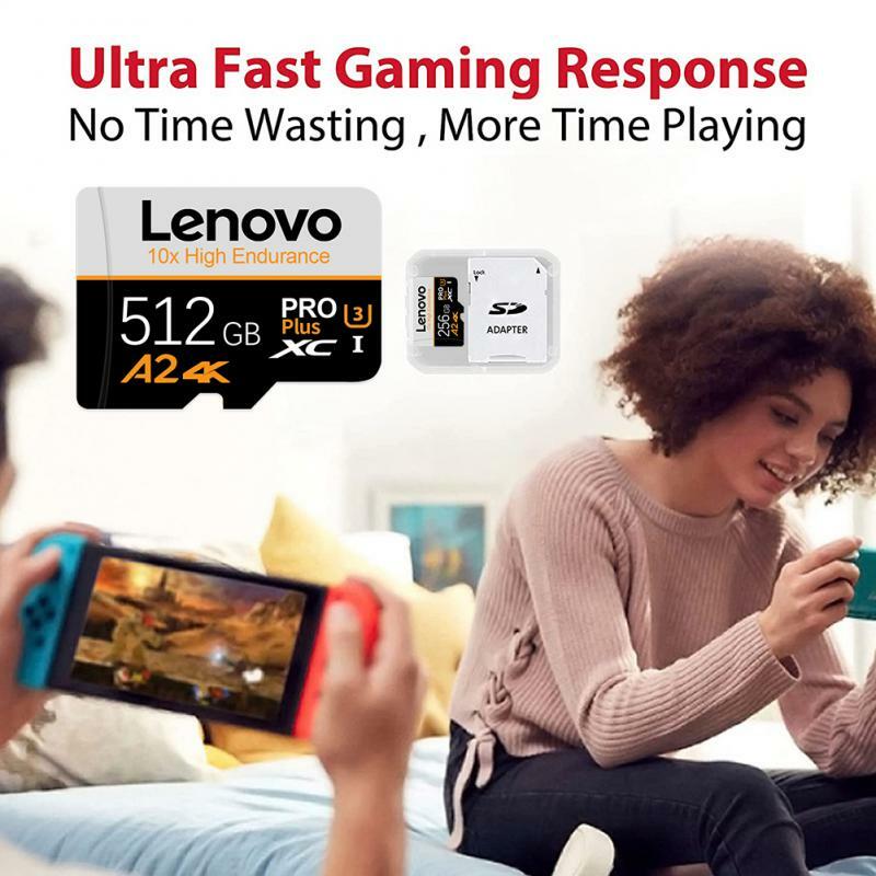 Lenovo การ์ดไมโคร TF SD UHS-I 2TB 1TB การ์ดหน่วยความจำ U3 A2การ์ดหน่วยความจำความเร็วสูงการ์ด SD 128GB สำหรับ Nintendo Switch Ps4แล็ปท็อปเกม Ps5
