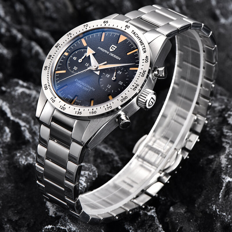 PAGANI DESIGN jam tangan 2023 pria, arloji Quartz kecepatan konograf tahan air VK64 AR safir cermin 1766