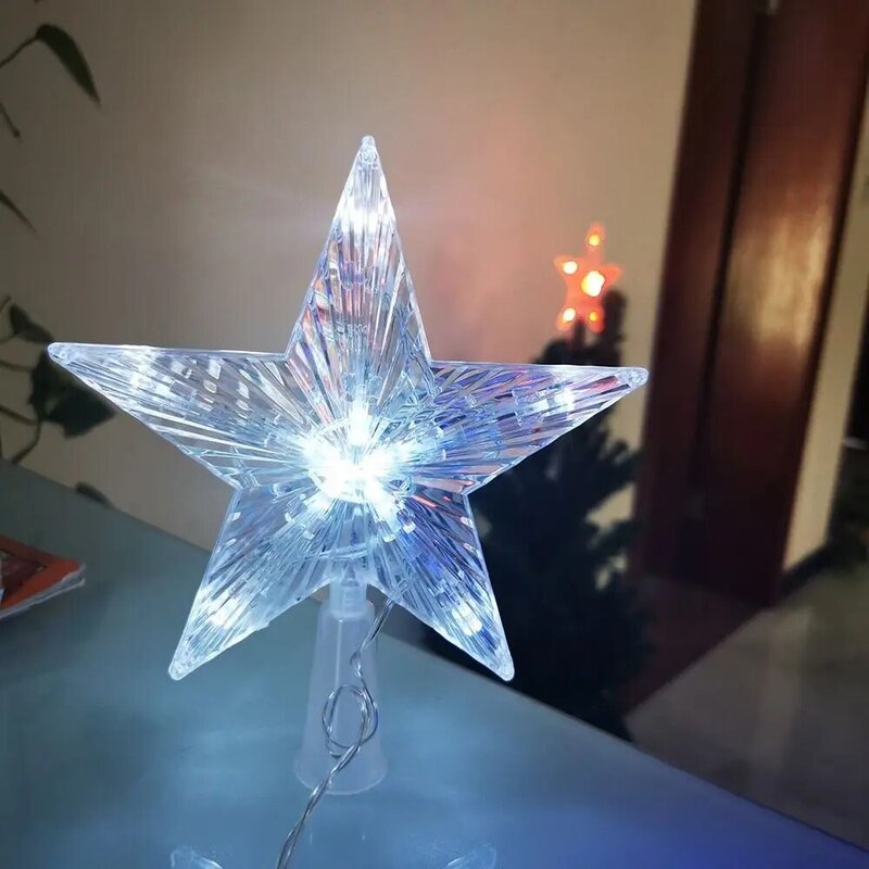 Luz LED transparente para decoración navideña, lámpara de estrella de cinco puntas, adornos de Feliz Navidad, 1 piezas, 15CM/19CM
