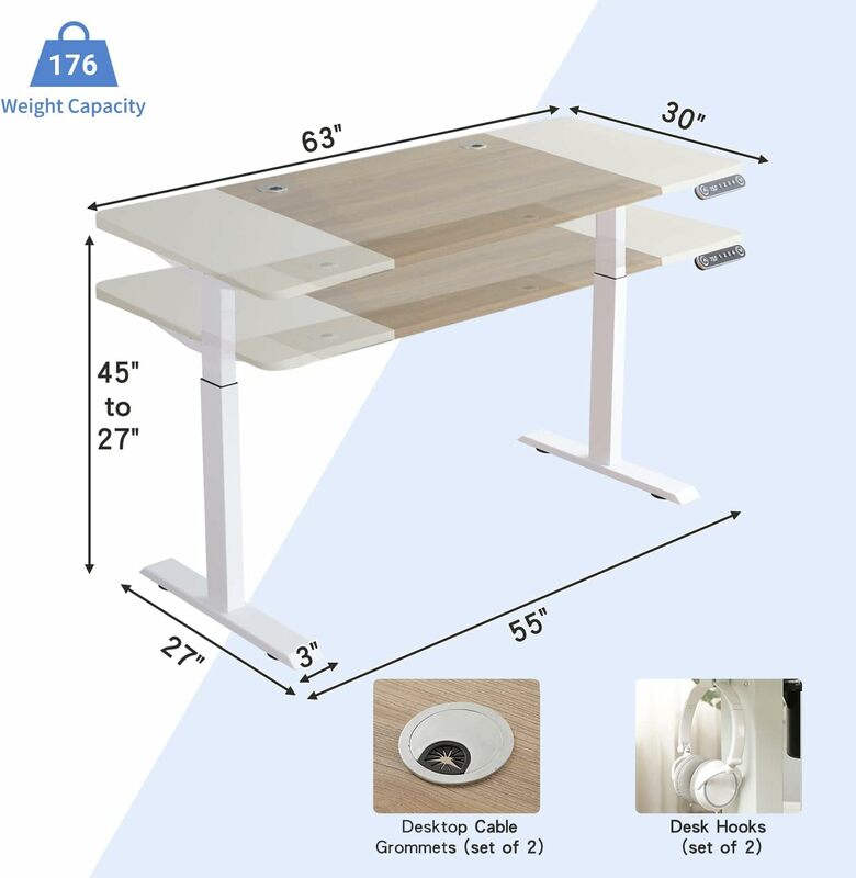 Meja berdiri listrik, meja komputer berdiri dengan tinggi 63x30 dapat disesuaikan, duduk dan berdiri, meja kantor rumah dengan sambungan