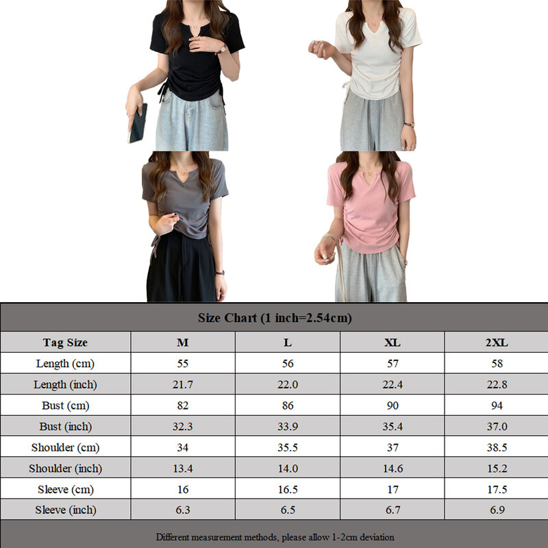 Top Women T Shirt Daily Holiday Casual Draw String Polyester Short Sleeve Slight Stretch Solid Color High Quality