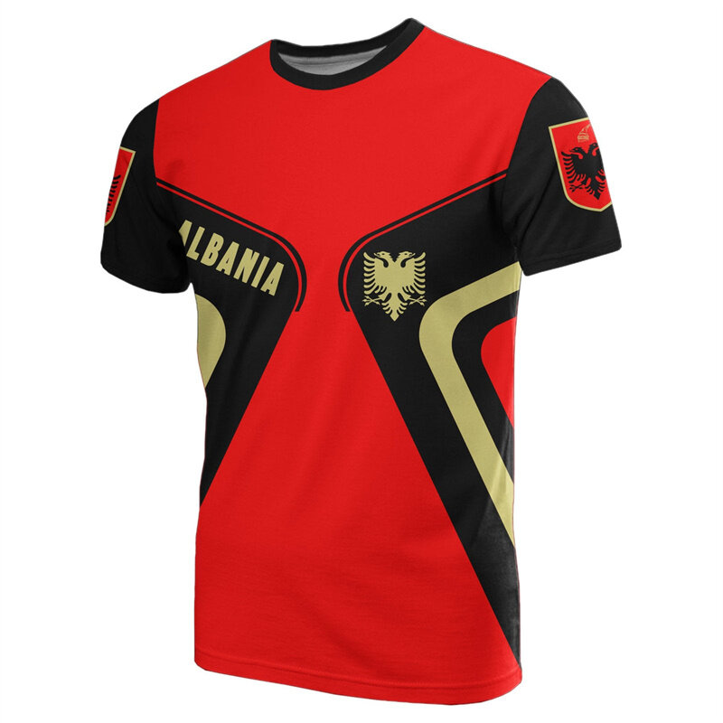 Kaus bendera Albania kaus grafis lambang nasional Albania kaus cetak 3D untuk pria pakaian olahraga kontes Jersey elang atasan anak laki-laki