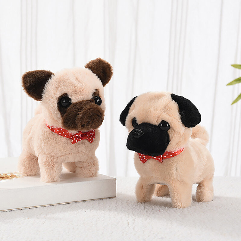 Mainan anak anjing mewah elektrik boneka binatang lucu boneka anjing simulasi ekor kulit kayu menggoyang mainan untuk hadiah anak-anak