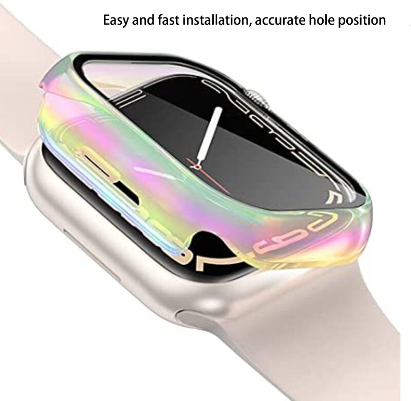 Casing jam tangan warna-warni PC kaca Tempered bawaan untuk jam tangan Apple penutup cakupan 45mm 40mm 44mm 41mm IWatch seri 9 8 7 6 SE 5
