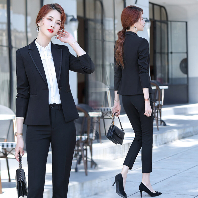 Setelan pakaian Formal bisnis wanita, pakaian kerja manajer murid kuliahan ramping temperamen 9023