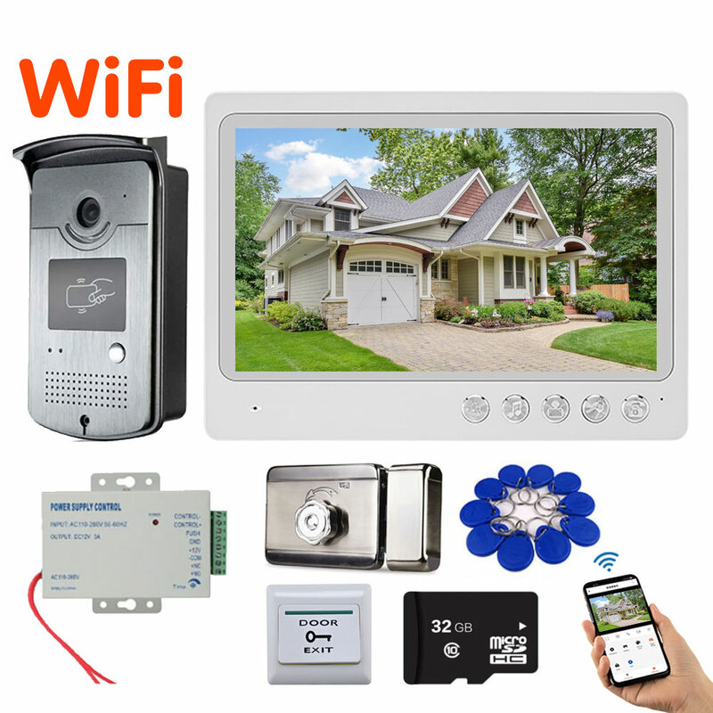 9 inch Screen Monitor Wireless Wifi Tuya Smart Video DoorPhone Intercom Kits Doorbell Camera with RFID Access Control System