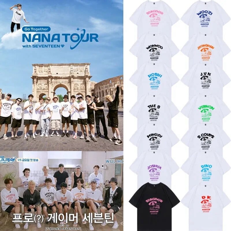 Kpop Nanatour T-Shirt Casual Zomer Top S. Coups Jeonghan The8 Letter Print T-Shirt Y 2K Dames Katoenen Top