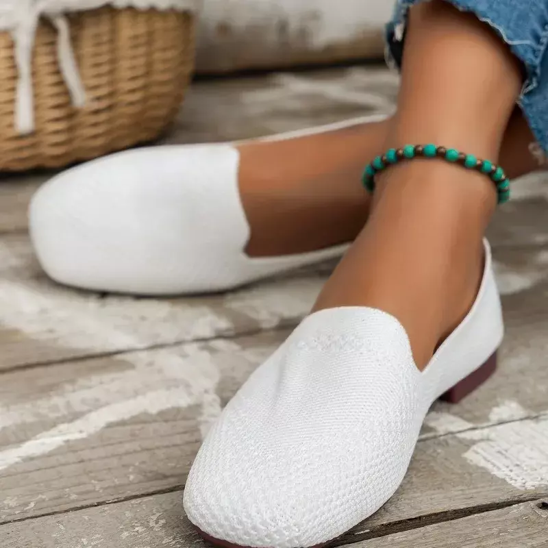 Women's Flat Shoes Summer Selling Women's Shoes Fashion Round Toe Knitted Mesh Breathable Classic Solid Color Women's Mom Shoes