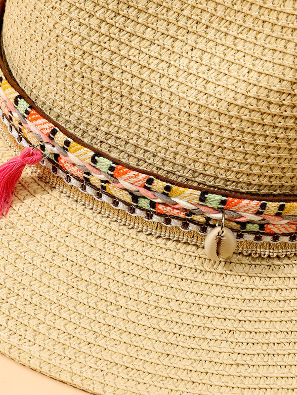 2022 Elegant Tassel Beach หมวกสำหรับวันหยุดผู้หญิงหมวกสุภาพสตรี Sun Hat ฤดูร้อนฟางหมวกป้องกันรังสียูวีพับได้หมวก