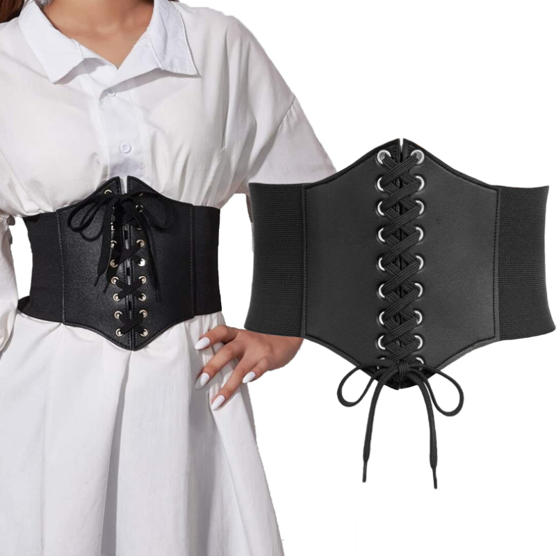 Ceinture corset gothique en cuir PU pour femme, corset à lacets, taille amincissante, vintage, noir, large, fille, femme, mode
