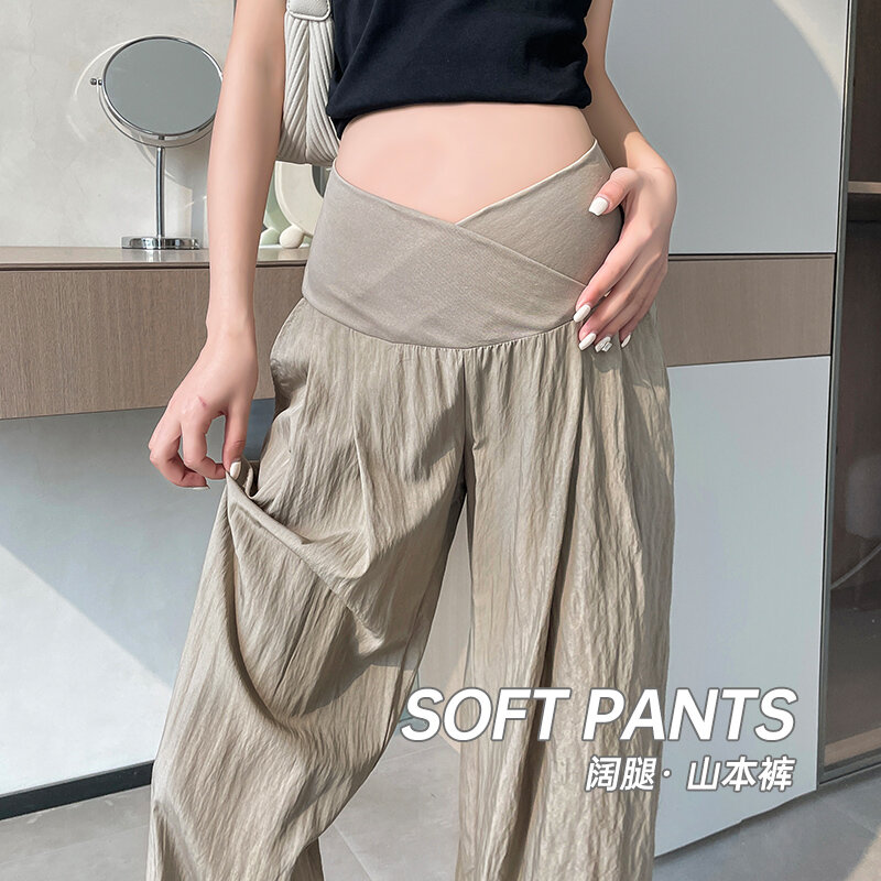 Luźne stylowe spodnie dla kobiet w ciąży letnie szerokie nogawki luźne proste spodnie w szpic dla kobiet w ciąży Yamamoto