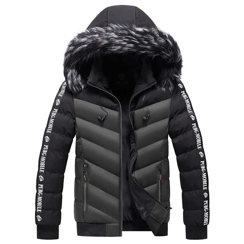 Sudadera con capucha de cuello de piel impermeable gruesa cálida informal de parque juvenil de invierno, chaqueta delgada de contraste de alta calidad