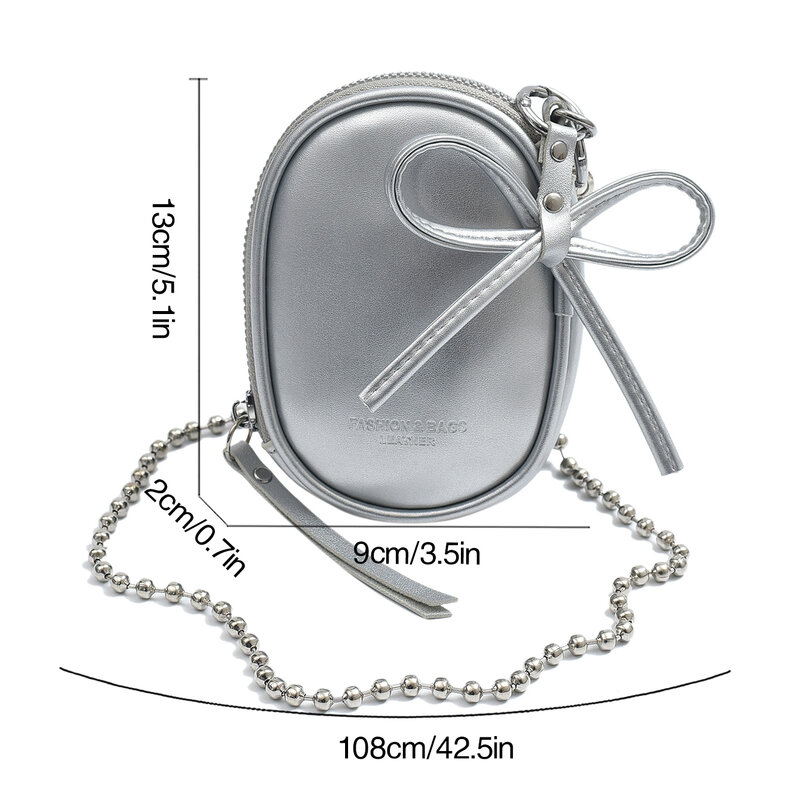 Casual Versatile Crossbody Bag For Women 2024 Summer Simple Coin Purse Ear Phone Mini Bag Chain Fashion Sling Bag Silver