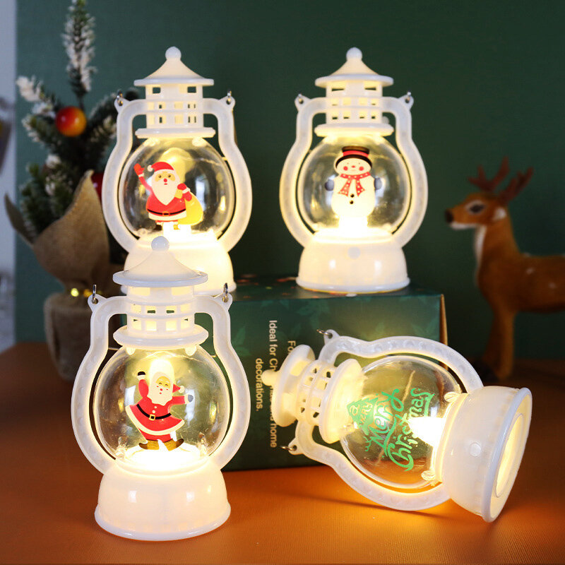 Lampu lentera Santa Claus, cahaya malam LED ornamen gantung Natal lampu lentera portabel pesta Natal Tahun Baru dekorasi rumah