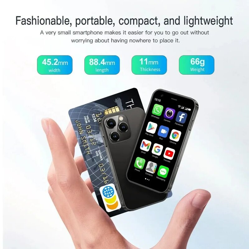 SERVO-Mini Smart Phone, Display de 3.0 ", WCDMA, Cartão Dual SIM, WiFi, Hotspot, GPS, Sistema Pure Android, Smartphone de bolso, 2GB, 16GB, Tipo-C