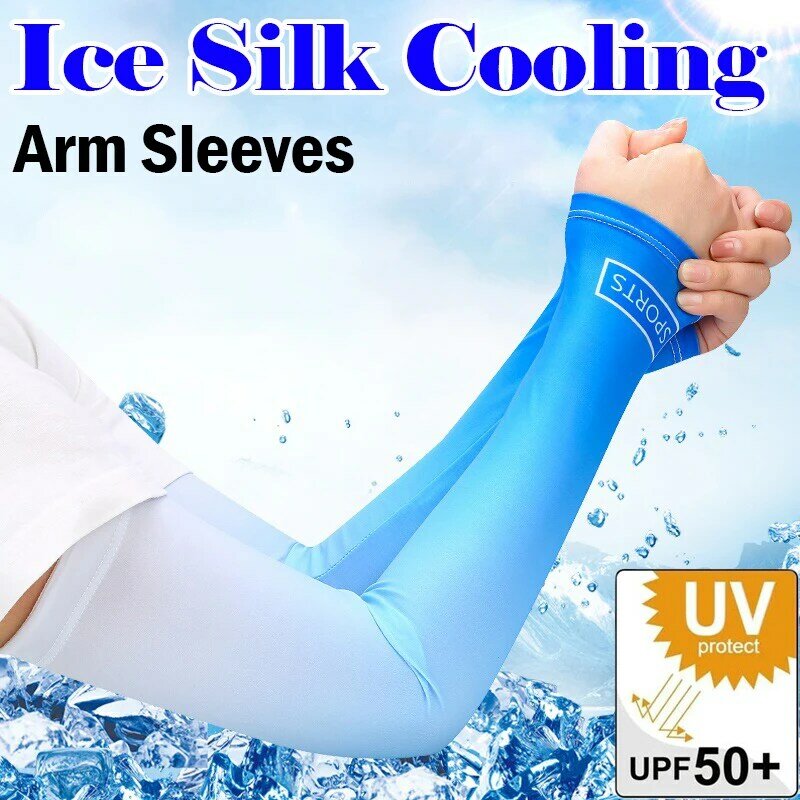 Cooling แขนแขนผู้หญิงผู้ชาย Ultra-บางป้องกันดวงอาทิตย์ฤดูร้อนข้อศอกกลางแจ้งขี่จักรยานวิ่ง UV แขนผ้าไหมแขน