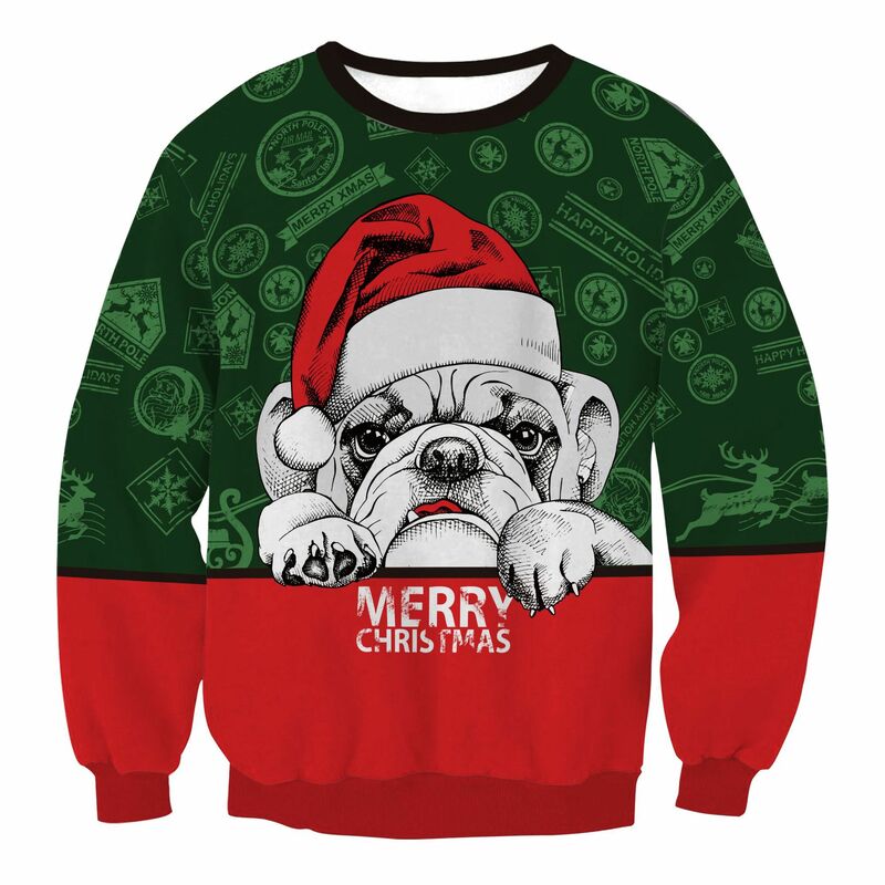 Neujahr Hund Hoodies Männer Weihnachten Weihnachten 3D-Druck Langarm Sweatshirt Herbst Winter Casual Tops Kleidung für Männer Kleidung