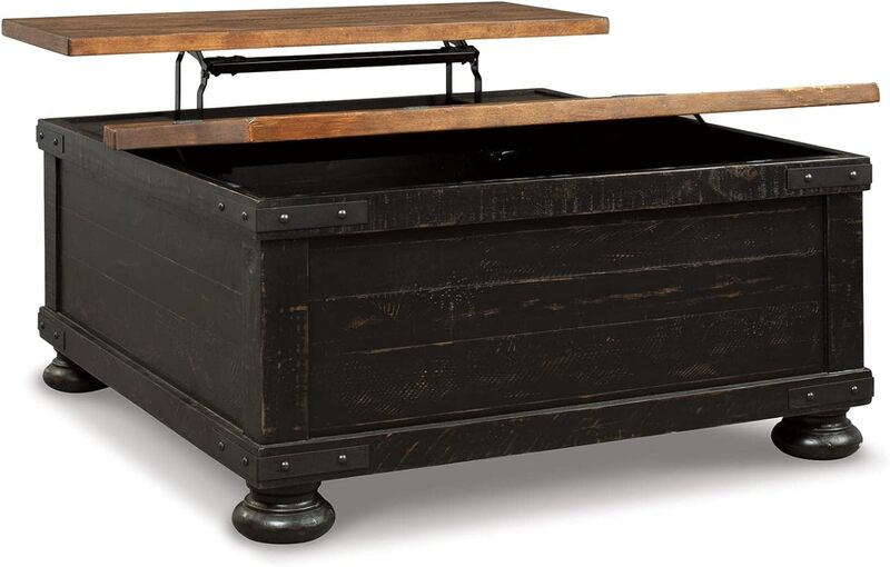 Signature Design by Ashley Valebeck Farmhouse Lift Top Coffee Table with Storage, Distressed Brown & Black Finish