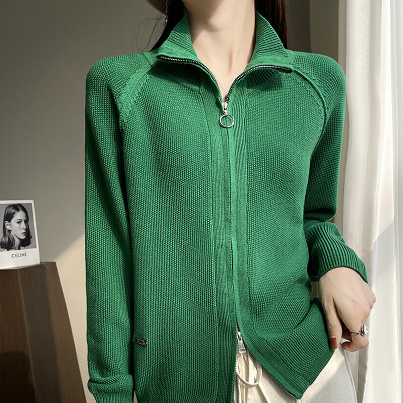 Wełniany sweter sweter damski golf z długim rękawem koreański styl nowy w odzieży wierzchniej Mujer dzianina na zamek błyskawiczny
