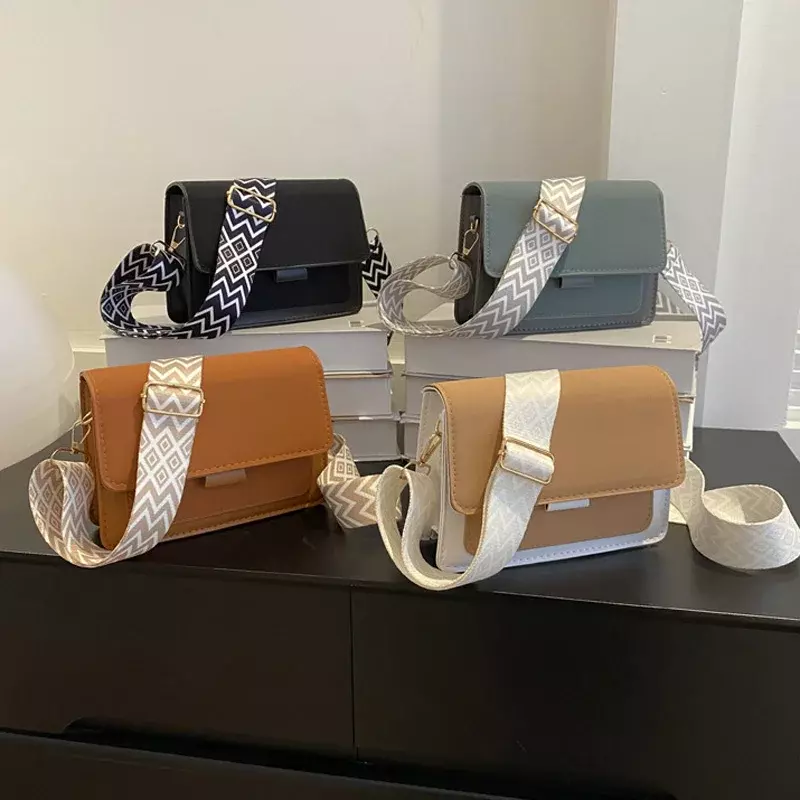 BBA179  Fashion Wide Strap Crossbody Bags For Daily Used, Square Matte Pu Leather Shoulder Bags Handbags For Women