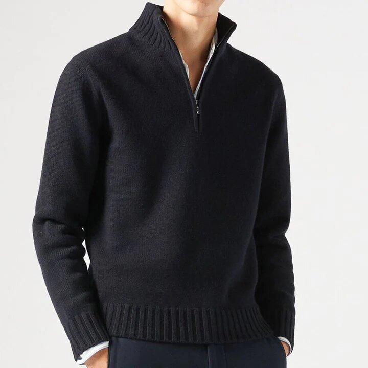 Suéter básico de Cachemira con cremallera para hombre, suéter grueso de lana con cuello alto y media cremallera, cálido, de calidad, de invierno