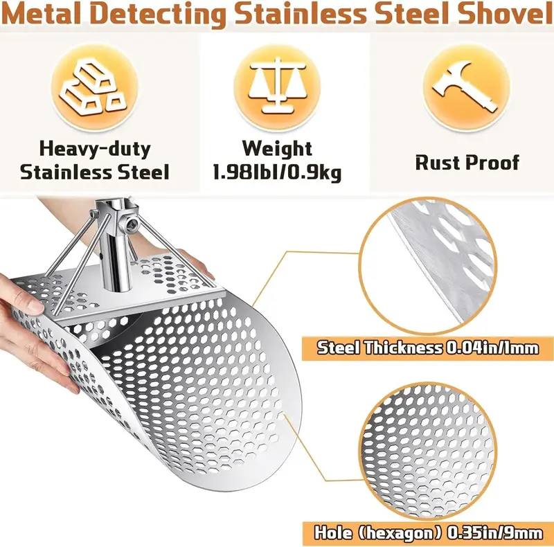 Beach Sand Scoop Shovel Metal Detector Sand Scoops Treasure Detecting Metal Detector Hunting Stainless Steel Tool Hex