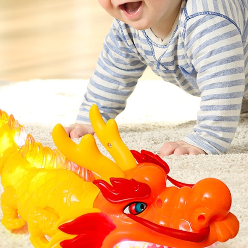 Китайский Новый год, покачивающаяся игрушка для танца дракона, игрушка для малышей, обучающая светодиодная игрушка для ползания