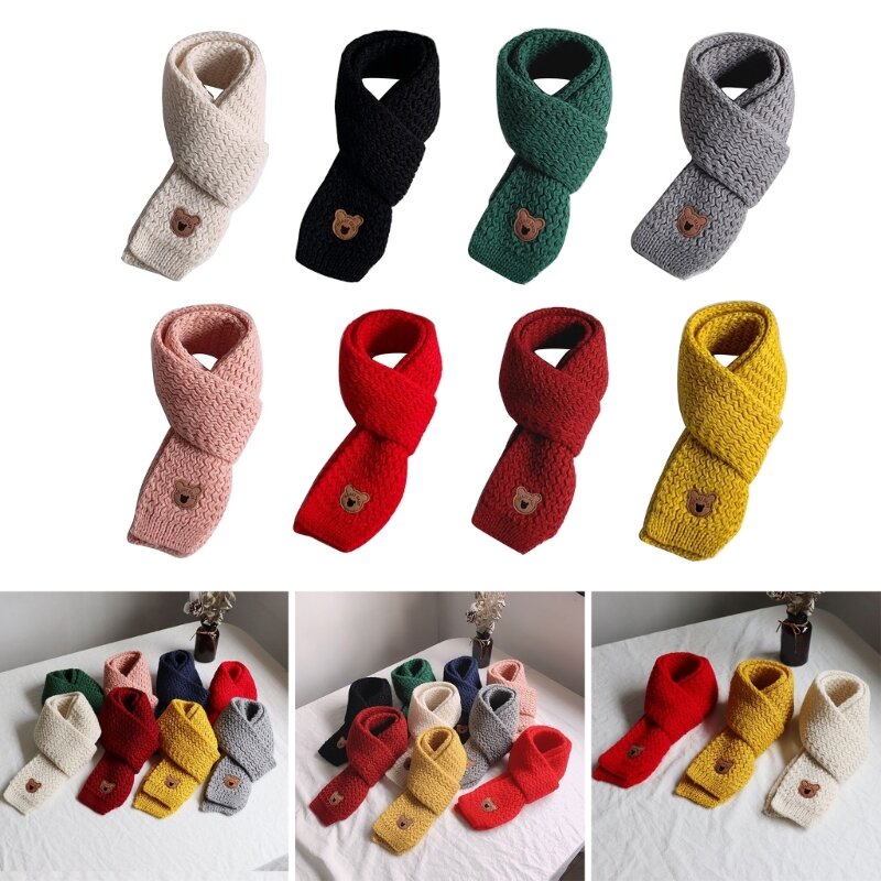 1-10T Children Long Muffler Cartoon Animal Neck Scarf with Adorable Bear Design