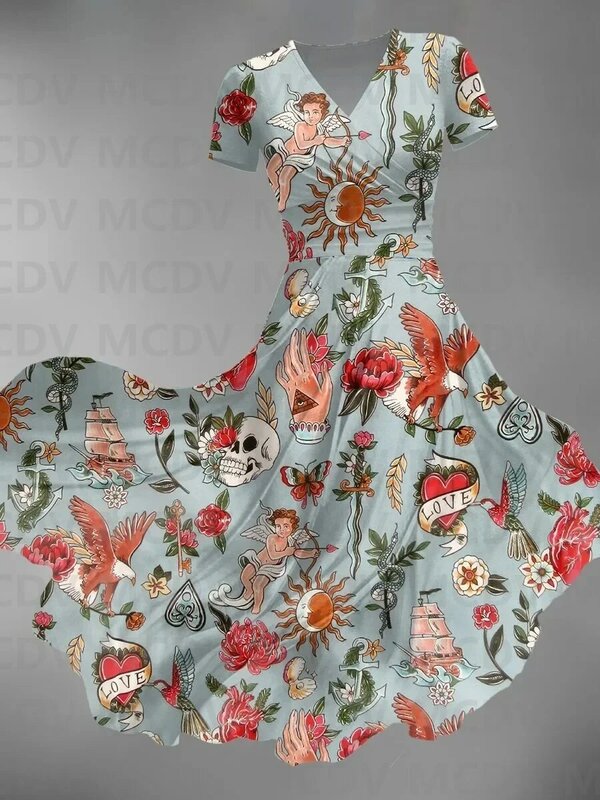 Женское платье макси Mermeid с 3D принтом, сексуальное платье с V-образным вырезом, женские платья