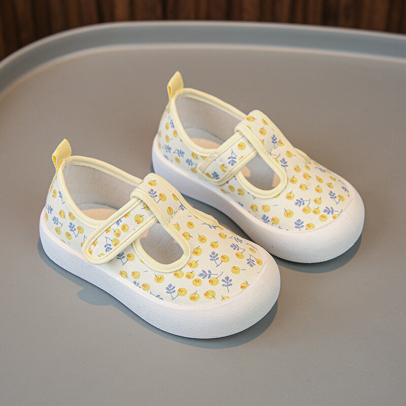 2024 New Kids Canvas Shoe Girls Floral Sweet Princess Flat Sneakers Korean Breathable Toddler Casual Shoes Baby Walking Shoes