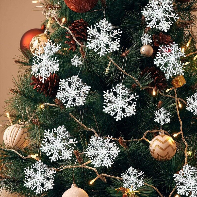 Árvore de Natal enfeites, flocos de neve, glitter decorações, bricolage, pingente, guirlanda de inverno, casa, ano novo