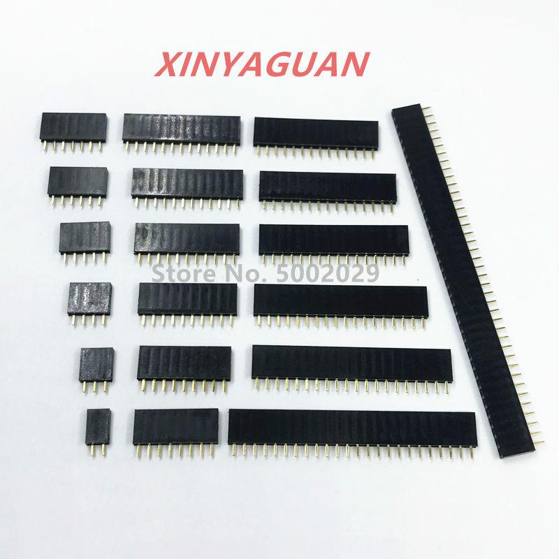 Conector fêmea do encabeçamento do Pin da única fileira, placa do soquete do PWB, 2.54mm, 2-40P, 2, 3, 4, 6, 10, 12, 16, 20, 40Pin Strip Pinheader para Arduino